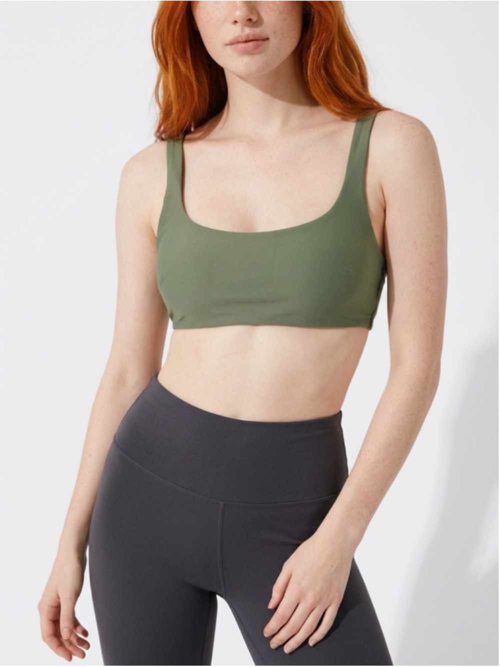 Aerie Wide Strap Scoop Bikini Top Olive Fun Green Size L